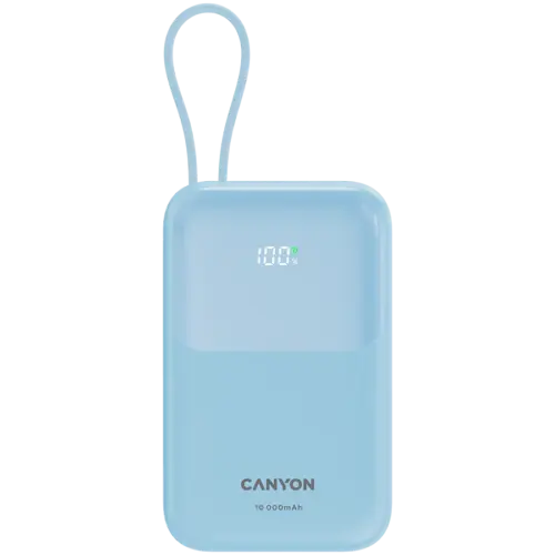 Външна батерия CANYON power bank OnPower 101 built-in cable 10000 mAh PD22.5W Blue