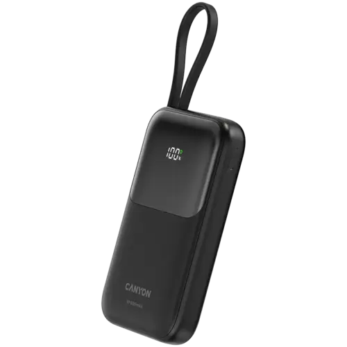 Alternative view of Външна батерия CANYON power bank OnPower 101 built-in cable 10000 mAh PD22.5W Black
