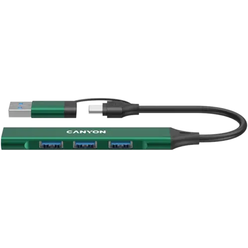 USB хъб CANYON hub DS-02 4in1 USB-A/C Green