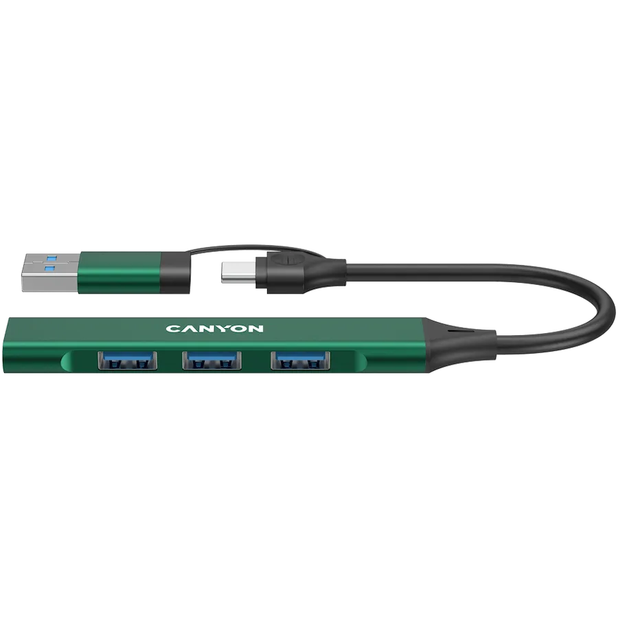 USB хъб CANYON hub DS-02 4in1 USB-A/C Green