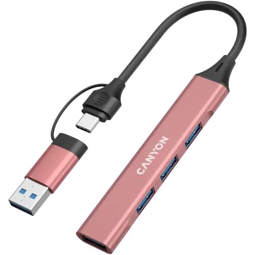 Alternative view of USB хъб CANYON hub DS-02 4in1 USB-A/C Pink