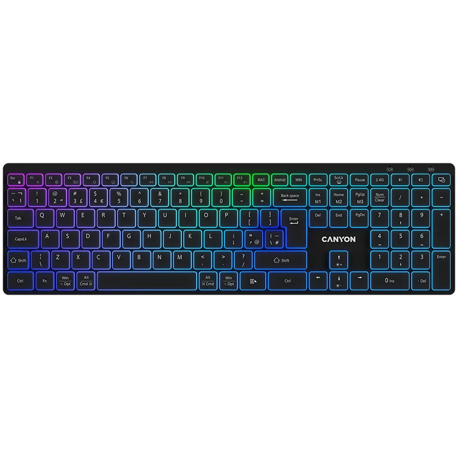 Клавиатура CANYON keyboard HKB-W11 UK/US RGB Dual Mode Wireless Black