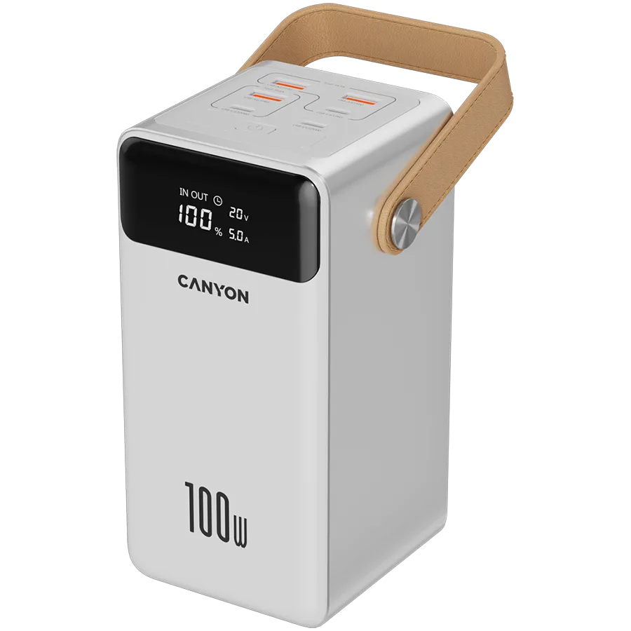 Външна батерия CANYON power bank OnPower 610 metal 60000 mAh PD100W White