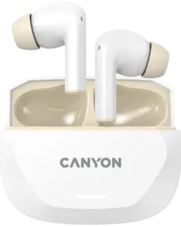 Bluetooth слушалки CANYON headset HEXAGON 7 TWS ANC+ENC Wireless Charge White Beige