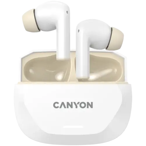 Bluetooth слушалки CANYON headset HEXAGON 7 TWS ANC+ENC Wireless Charge White Beige