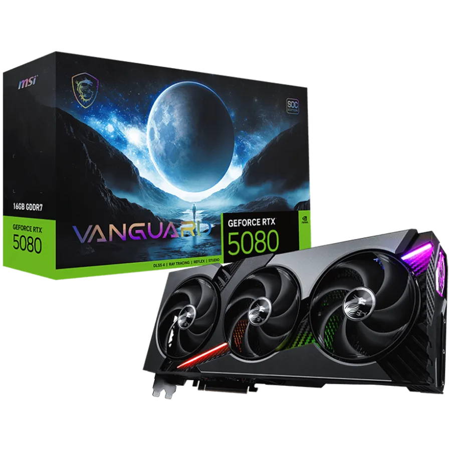 Видео карта MSI Video Card Nvidia GeForce RTX 5080 16G VANGUARD SOC 16GB GDDR7 256bit Effective Memory Clock: 30000MHz B