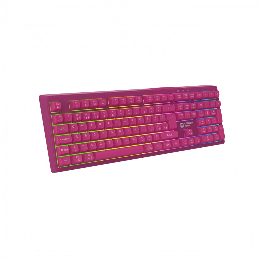 Геймърска клавиатура Canyon 105keys gaming keyboard,with 2.4G+ Bluetooth mode, battery 2000mAh, RGB backlight 3 types and 7 colors, size:407*119*19mm, PVC cable 1.8M , Black,weight:556+/-10g - Image 38