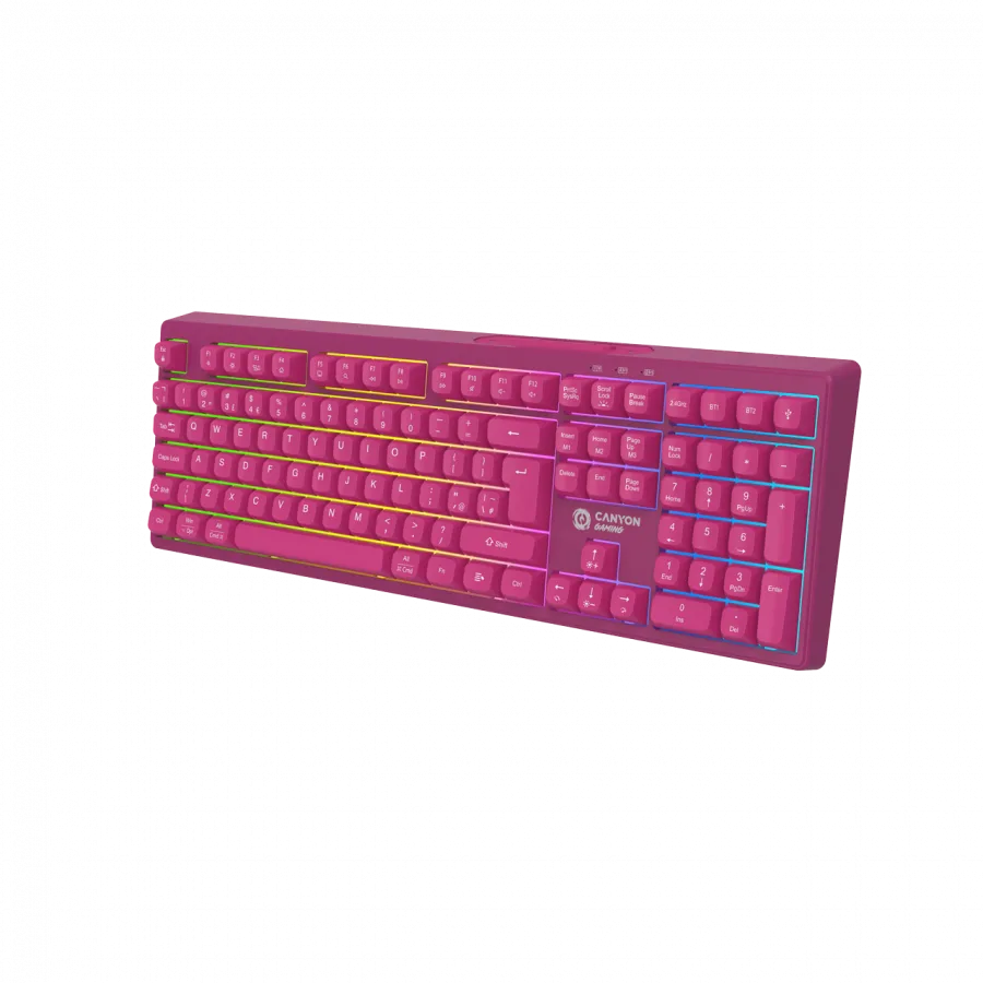 Геймърска клавиатура Canyon 105keys gaming keyboard,with 2.4G+ Bluetooth mode, battery 2000mAh, RGB backlight 3 types and 7 colors, size:407*119*19mm, PVC cable 1.8M , Black,weight:556+/-10g - Image 49