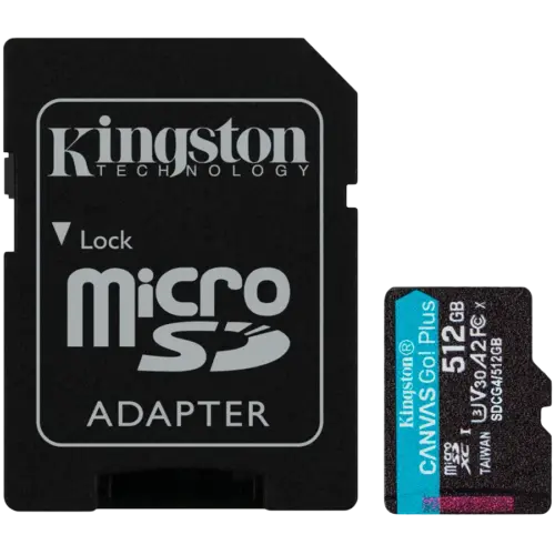 Карта памет Kingston 512GB microSDXC Canvas Go Plus Gen4 200MB/s A2 U3 V30 Card + Adapter