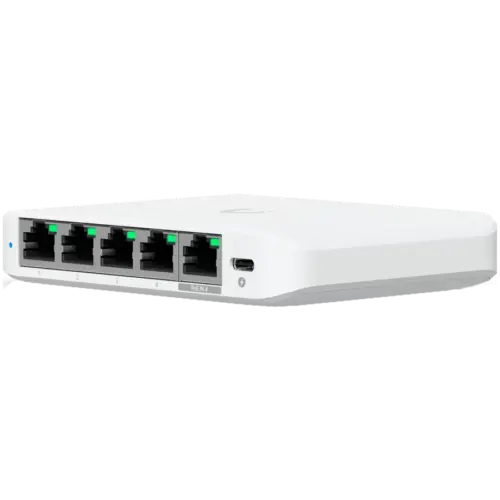 Kомутатор Ubiquiti 5-port 2.5G switch that can be powered with PoE or a USB-C adapter; 4x 2.5 GbE ports 2.5 GbE PoE inpu