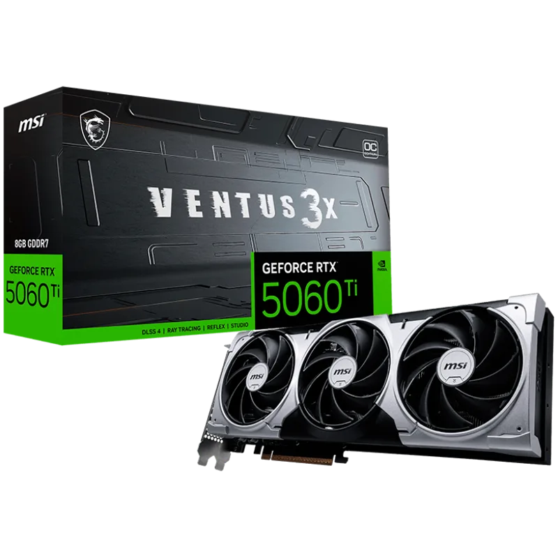Видео карта MSI Video Card NVIDIA GeForce RTX 5060 Ti 8G VENTUS 3X OC 8GB GDDR7 128-bit 2617 MHz Boost 4608 CUDA Cores P