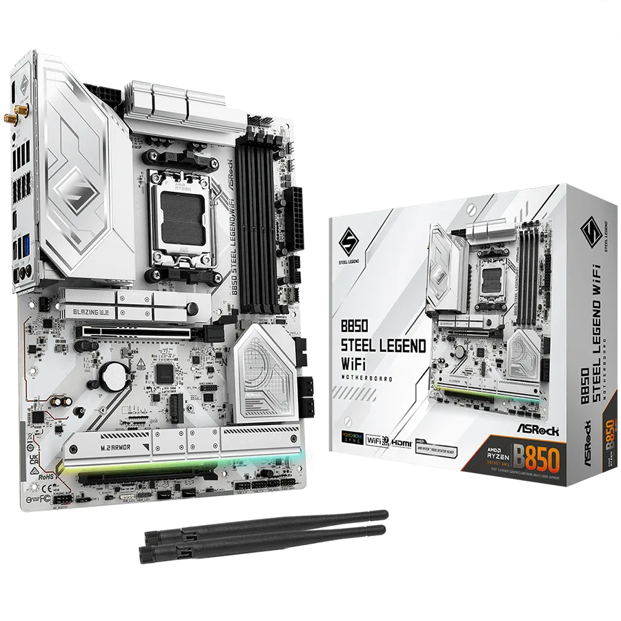 Дънна платка ASROCK MB Desktop B850 STEEL LEGEND WIFI AM5 4x DDR5 1x PCIe 5.0 x16 1x Blazing M.2(PCIe Gen5x4) 3x Hyper M