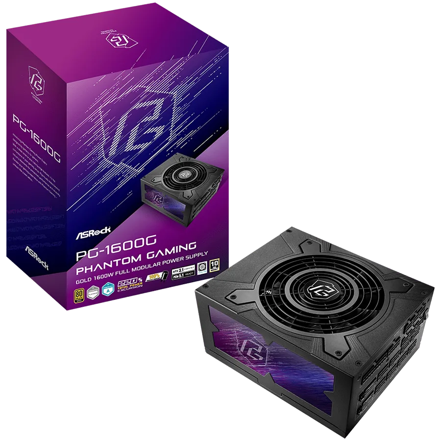 Захранване за компютър Asrock PG-1600G 1600W 80 Plus Gold Fully Modular PSU Japanese Capacitors 2x EPS 12V CPU(4+4pin) 2