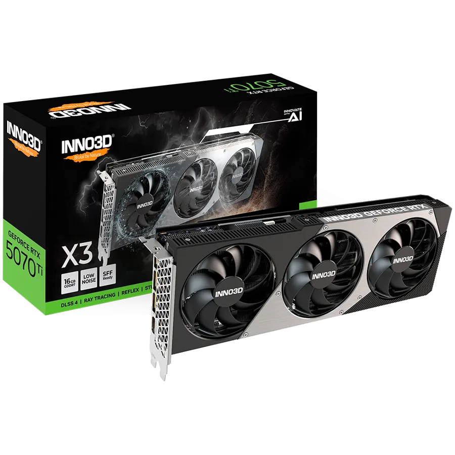 Видео карта INNO3D NVIDIA RTX 5070 Ti X3 OC 16GB GDDR7 256 bit 2482MHz / 28Gbps 3x DP 1x HDMI 3 fan 2