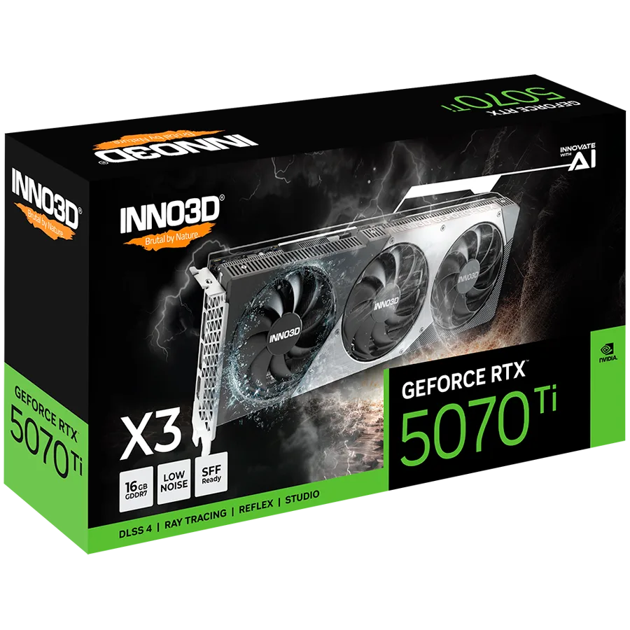 Видео карта INNO3D NVIDIA RTX 5070 Ti X3 OC 16GB GDDR7 256 bit, 2482MHz / 28Gbps, 3x DP, 1x HDMI, 3 fan 2 slots - Image 27