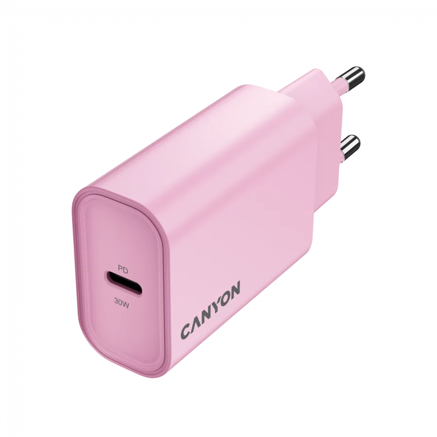 Зарядно за мобилен телефон CANYON charger OnCharge 30CL Max Power 30W 1xPD EU Pink - Image 6