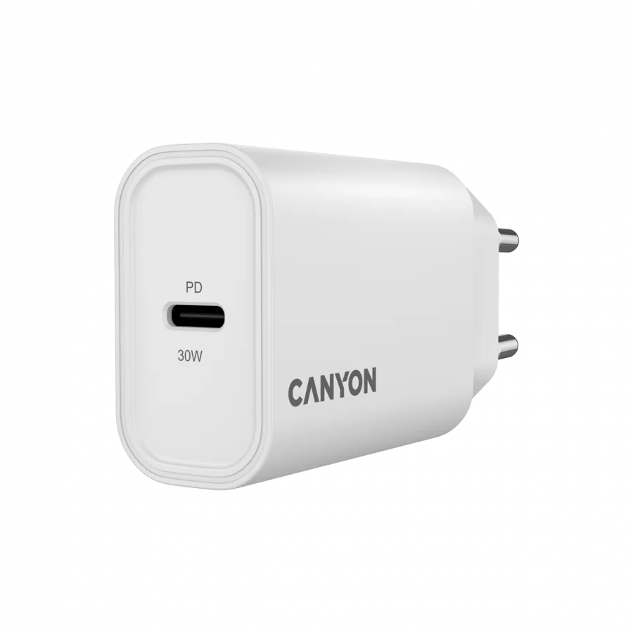 Зарядно за мобилен телефон CANYON charger OnCharge 30CL Max Power 30W 1xPD EU White - Image 18
