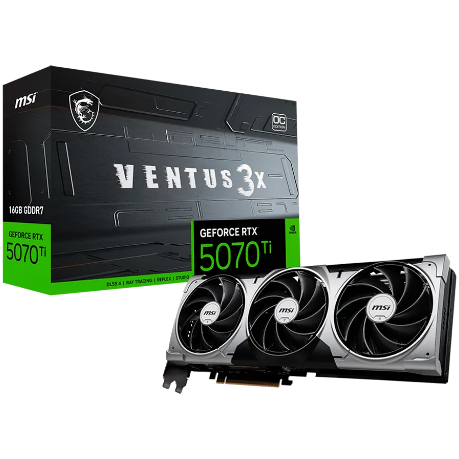 Видео карта MSI Video Card Nvidia GeForce RTX 5070 Ti 16G VENTUS 3X OC (16GB GDDR7/256bit PCI-E Gen5 3x DP 2.1 1x HDMI 2