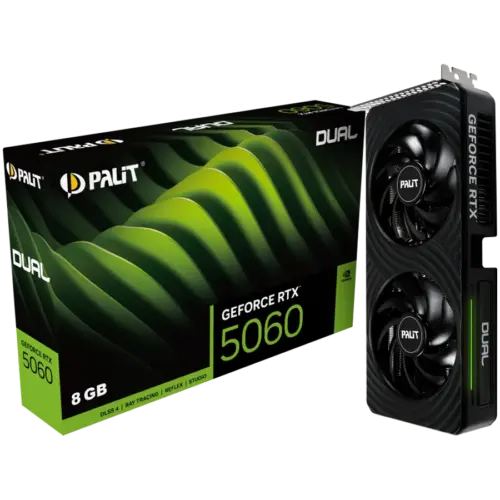 Видео карта PALIT GeForce RTX 5060 Dual 8GB GDDR7 128 bit 1x HDMI 2.1b 3x DP 2.1b 2 Fan 1x 8-pin pwr connector 550W 262.