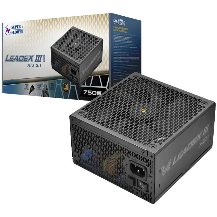 Захранване за компютър Super Flower Leadex III Gold 750W ATX 3.1 80 Plus Gold Fully Modular Flat Black Cables 140mm Fan