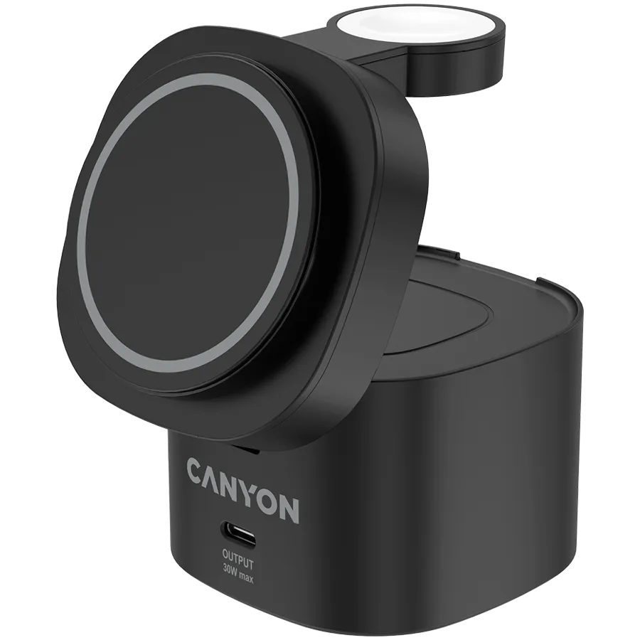 Зарядно за мобилен телефон Canyon 4 in 1 Wireless Charging Stand, 30W max, Size: 70x70x70.3mm, weight: 414g, with 65W charger and 1M cable, black - Image 2