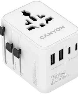 Зарядно за мобилен телефон CANYON Travel Adapter OnTour 70 EU/UK/US/AUS 70W