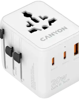 Зарядно за мобилен телефон CANYON Travel Adapter OnTour 20 EU/UK/US/AUS 20W 