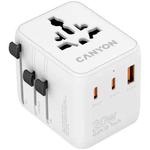Зарядно за мобилен телефон CANYON Travel Adapter OnTour 20 EU/UK/US/AUS 20W 