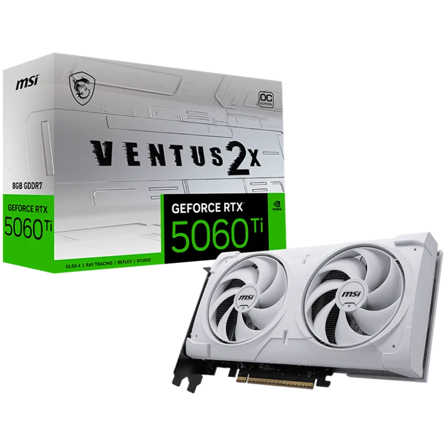 Видео карта MSI Video Card NVIDIA GeForce RTX 5060 Ti 8G VENTUS 2X OC WHITE PLUS 8GB GDDR7 128-bit 2617 MHz Boost 4608 C