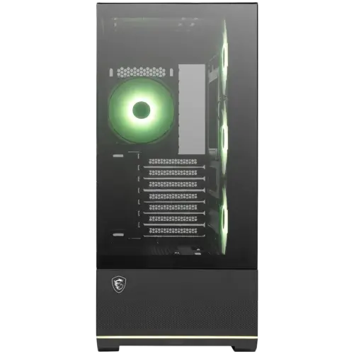 Alternative view of Кутия за компютър MSI MAG PANO 110R PZ, Mid-Tower, ATX/M-ATX/ITX, 2x USB 3.2, 1x USB Type-C 20Gbs, 1x Audio/Mic, LED Button, ARGB Hub, 4x 120mm ARGB Fans, ARGB Fan Hub, Mesh Panel, Tempered Glass, Black