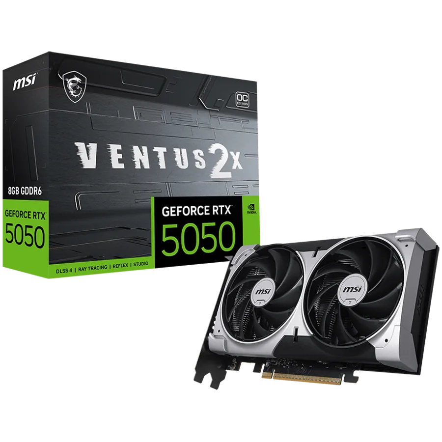 Видео карта MSI Video Card NVIDIA GeForce RTX 5050 8G VENTUS 2X OC 8GB GDDR6 128-bit 2602 MHz Boost 2560 CUDA Cores PCIe
