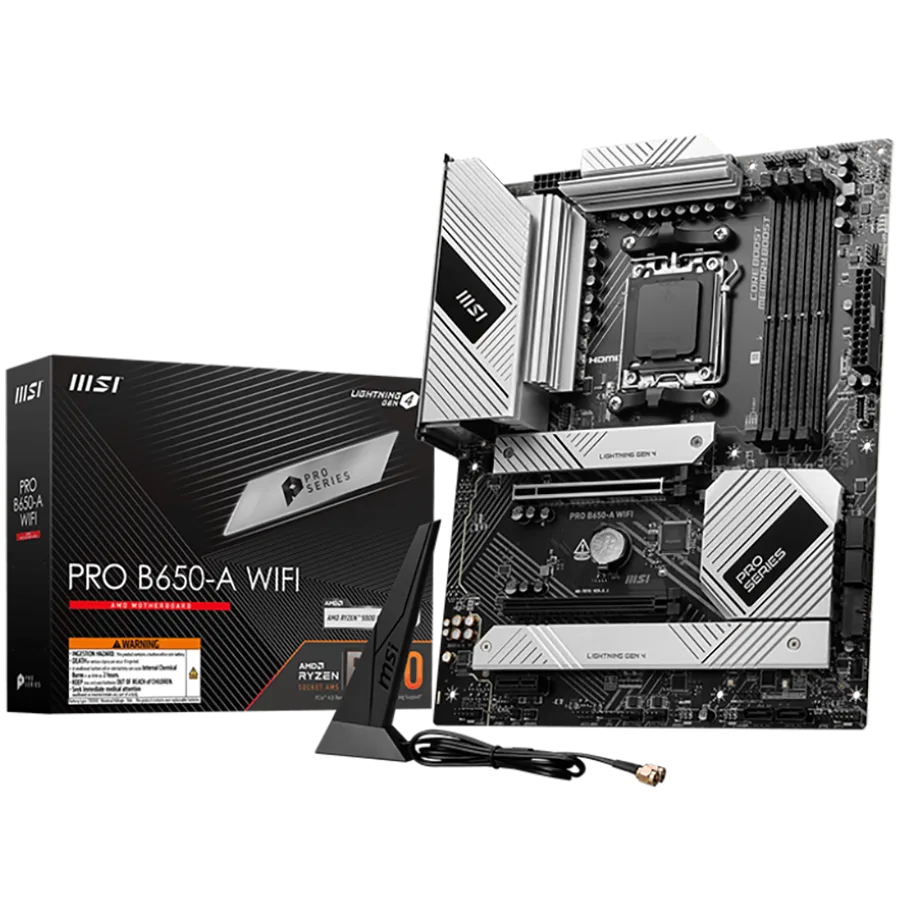 Дънна платка MSI PRO B650-A WIFI ATX Socket AM5 Dual Channel DDR5 7600+(OC)MHz 2x PCIe x16 slot 3x M.2 slots 1x HDMI 1x