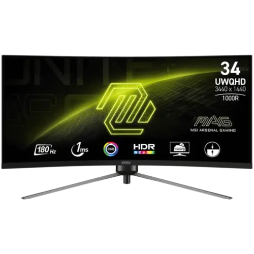 Монитор MSI MAG 345CQR Gaming Monitor 34" 180Hz UWQHD (3440x1440) 21:9 VA 1ms 300nits 3000:1 178/178 AMD FreeSync Premiu