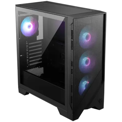 Alternative view of Кутия за компютър MSI MAG FORGE 321R AIRFLOW, Mid-Tower, ATX/M-ATX/ITX, 2x USB 3.2, 1x USB 3.2 Gen 2x2 Type-C, 1x Audio/Mic, LED Button, ARGB Hub, 4x 120mm ARGB Fans, Mesh Panel, Tempered Glass, Black