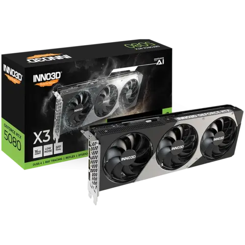 Видео карта INNO3D NVIDIA GEFORCE RTX 5080 X3 OC 16GB GDDR7 256bit 2460 MHz / 30Gbps 3x DP 1x HDMI 3 fan 25
