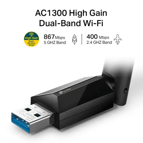Alternative view of 2-лентов безжичен USB адаптер TP-Link Archer T3U Plus AC1300