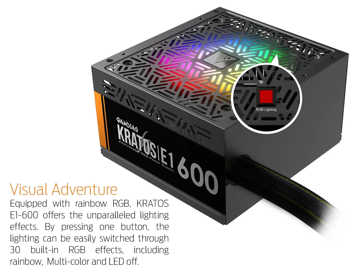 Gamdias Захранване PSU 600W Addressable RGB - KRATOS E1-600 - Image 124