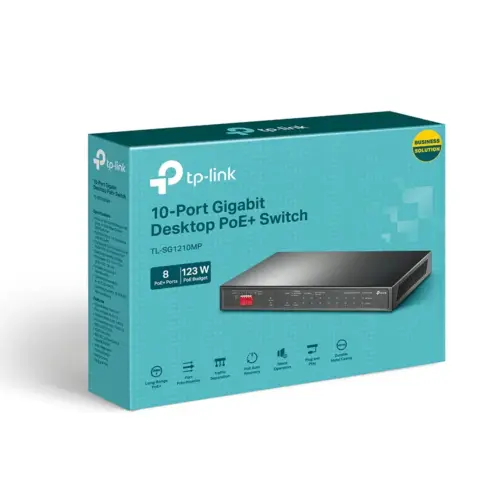 Alternative view of 10-портов Easy Smart гигабитен комутатор TP-Link TL-SG1210MPE с 8-PoE+ порта и gigabit combo SFP/RJ45 порт