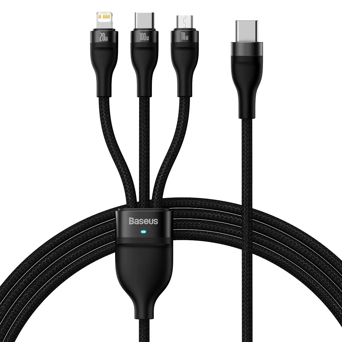 Кабел Baseus CASS030201 3в1 Flash Series USB към USB-C + micro USB + Lightning 100W 1.5м