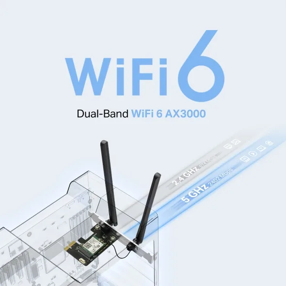 Безжичен Wi-Fi 6 PCIe Адаптер Mercusys MA80XE AX3000 - Image 27