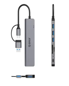 Alternative view of Докинг станция Orico YSA8-U3 USB-A/USB-C Hub 3xUSB-A 2.0 + 1x USB-A 3.0 + 1x USB-C 2.0 + 1x 3.5mm Audio + 2x TF&SD - сив