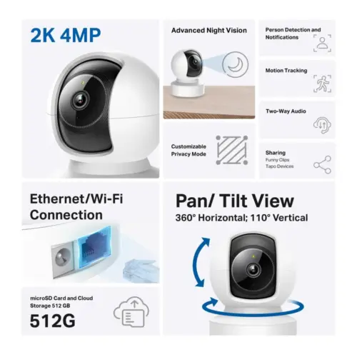 Alternative view of Wi-Fi Pan/Tilt камера за наблюдение с AI TP-Link Tapo C222