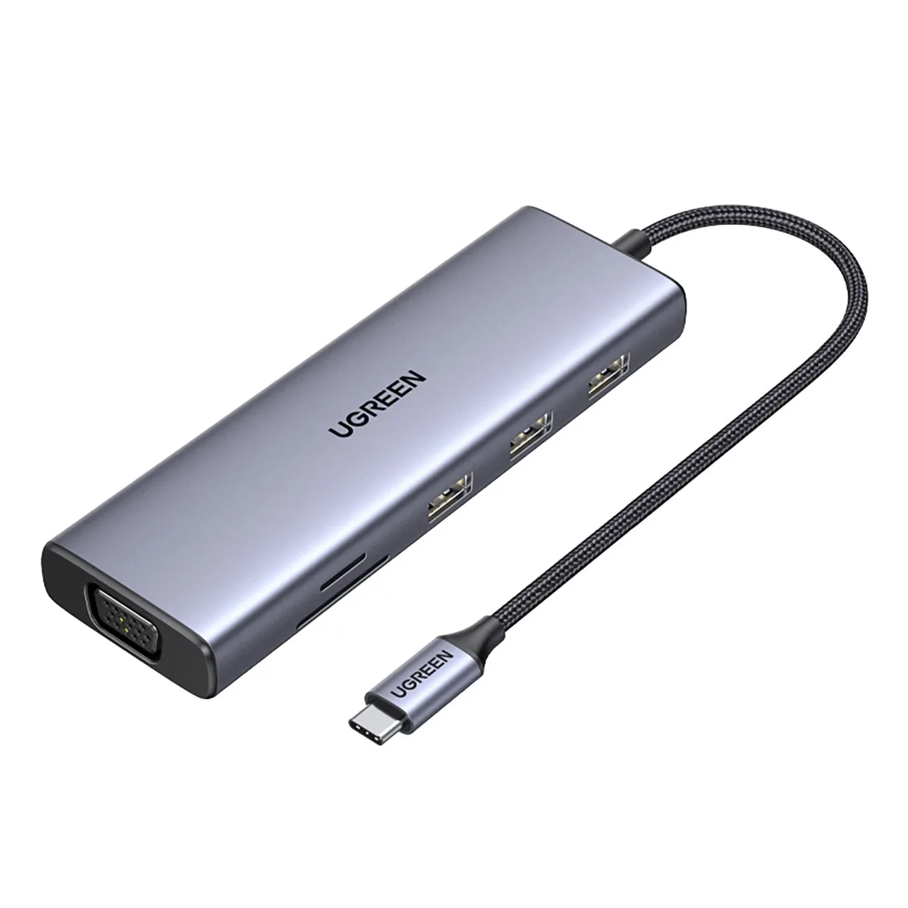 Мултифункционален USB хъб Ugreen CM498 15600 USB-C - 3x USB-A 3.0 / HDMI / VGA / RJ45 / SD / TF Card Reader / USB-C PD - сив - Image 34