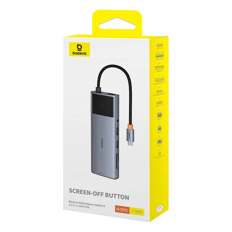 USB хъб Baseus 10 в 1 Metal Gleam II Series Type-C към 1xHDMI, USB-A (10Gbps), USB-C, 2xUSB-A, RJ45, SD/TF, mini-jack 3,5 мм, USB-C(PD) B00061800813-00 - тъмносив - Image 137