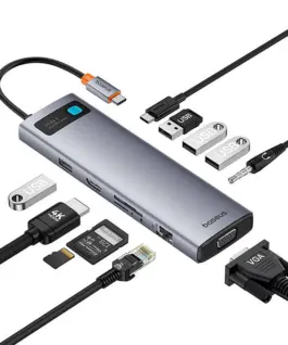 Alternative view of USB хъб Baseus 11 в 1 StarJoy Metal Glam Series Type-C към HDMI +VGA + 3 x USB 3.0 + USB 2.0+USB-C PD + RJ45 + SD/TF +3,5мм B00030709811-00 - тъмносив