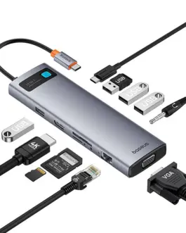 Alternative view of USB хъб Baseus 11 в 1 StarJoy Metal Glam Series Type-C към HDMI +VGA + 3 x USB 3.0 + USB 2.0+USB-C PD + RJ45 + SD/TF +3,5мм B00030709811-00 - тъмносив