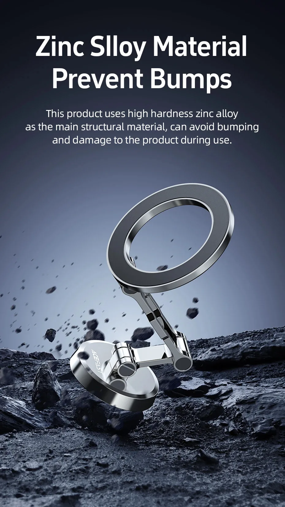 Acefast Стойка за телефон за кола Car phone holder - Metal, Magnetic Ring, 360 deg - D20 - Grey - Image 269