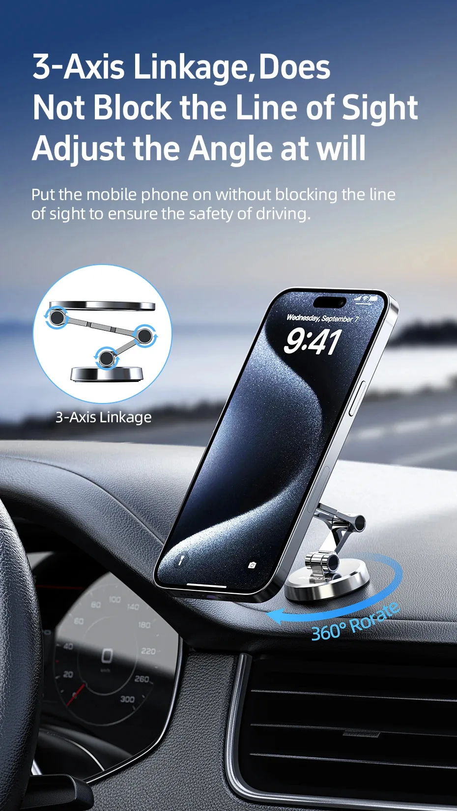 Acefast Стойка за телефон за кола Car phone holder - Metal, Magnetic Ring, 360 deg - D20 - Grey - Image 234