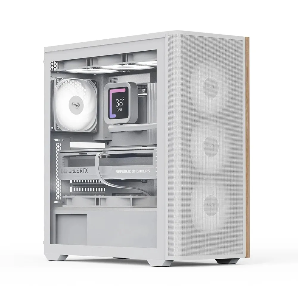 AeroCool кутия Case ATX - D501A White Addressable RGB Wood