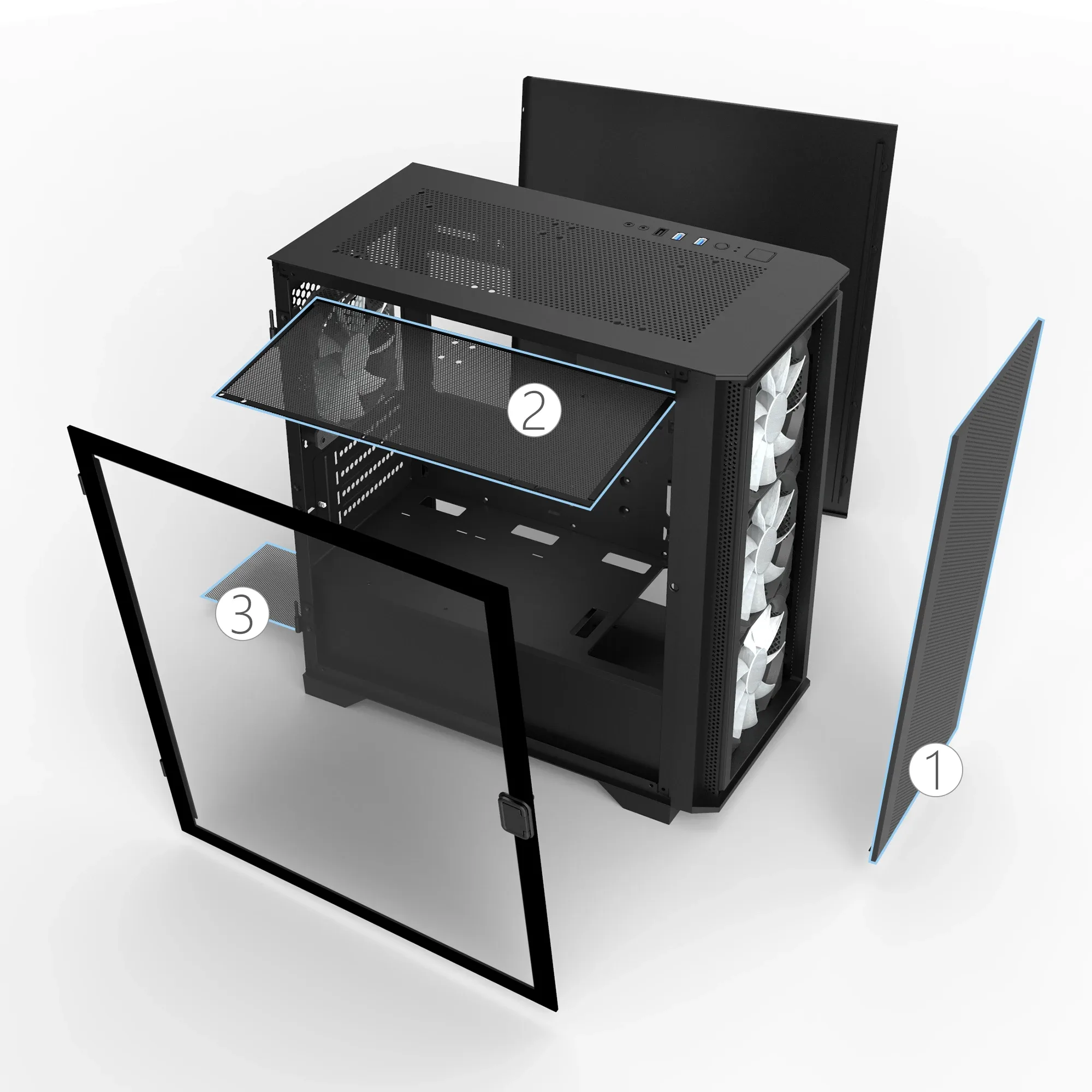 Montech кутия AIR 100 ARGB, Micro ATX Case, TG, 4x120mm ARGB Fans, Black - Image 188